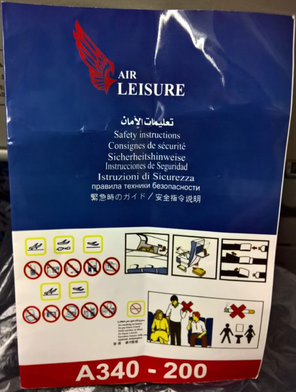 Aircraft safety instruction card