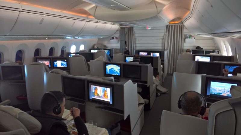 Aircraft cabin with TV screens
