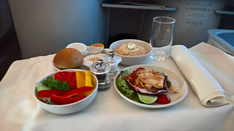 Airplane food on plates