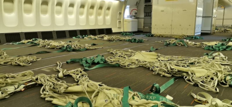 Nets and ropes on aircraft floor