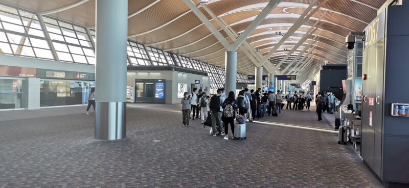 Line of people in airport