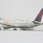 Plane under de-icing process