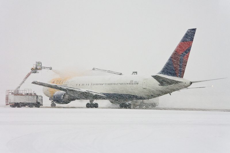 Plane under de-icing process
