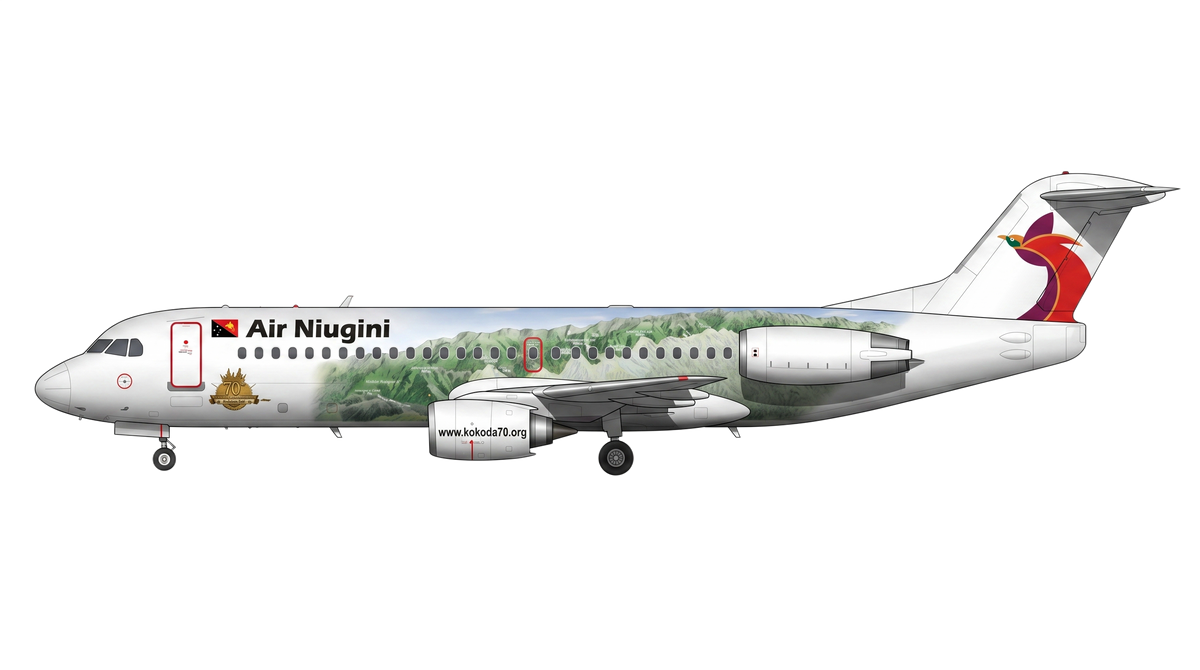 Air Niugini Fokker 28/70/100 livery